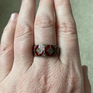 Red art deco ring. See through